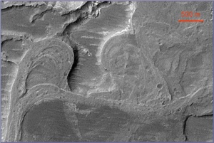 Exhumed and inverted channels in Eberswalde Crater, Mars (MSSS/NASA image)